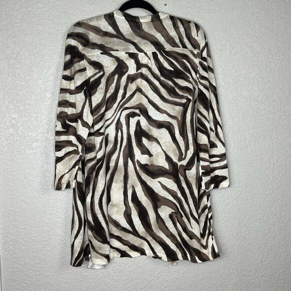 New Chicos Size XL Linen Blend Cardigan Zebra Animal Print Casual Neutral - Picture 3 of 6